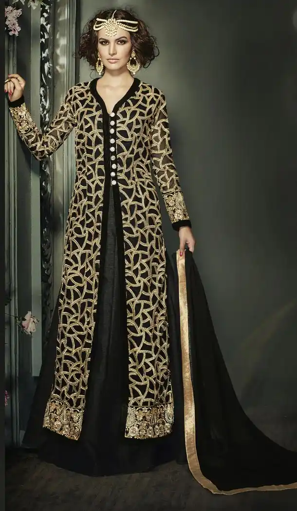 Black Color Net Fabric Party Wear Stitched Gowns with Dupatta | FH443269900