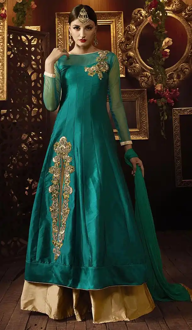 Latest Style Long Designer Wear Stitched Salwar Suits in Silk and Bottle Green Color with Dupatta | FH444069987