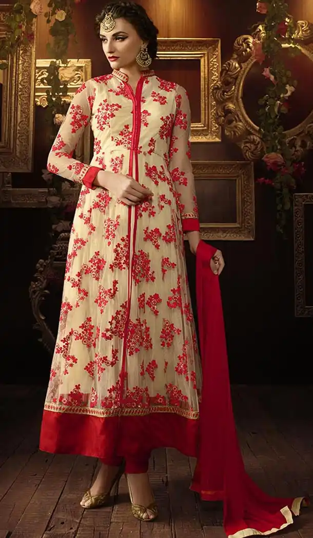 Latest Style Long Designer Wear Stitched Salwar Suits in Net and Tan Brown Color with Dupatta | FH444069988