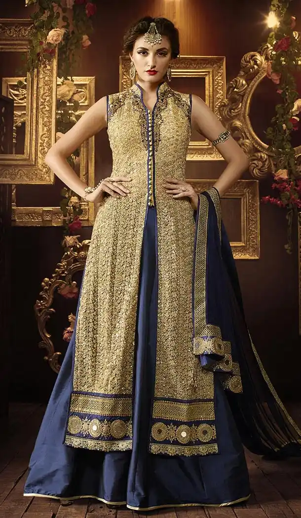Latest Style Long Designer Wear Stitched Salwar Suits in Net and Beige Color with Dupatta | FH444069989