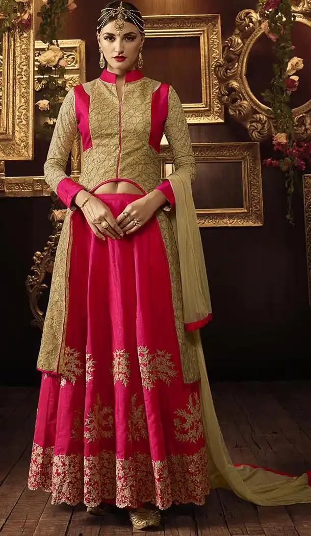 Latest Style Long Designer Wear Stitched Salwar Suits in Net and Tan Brown Color with Dupatta | FH444069993
