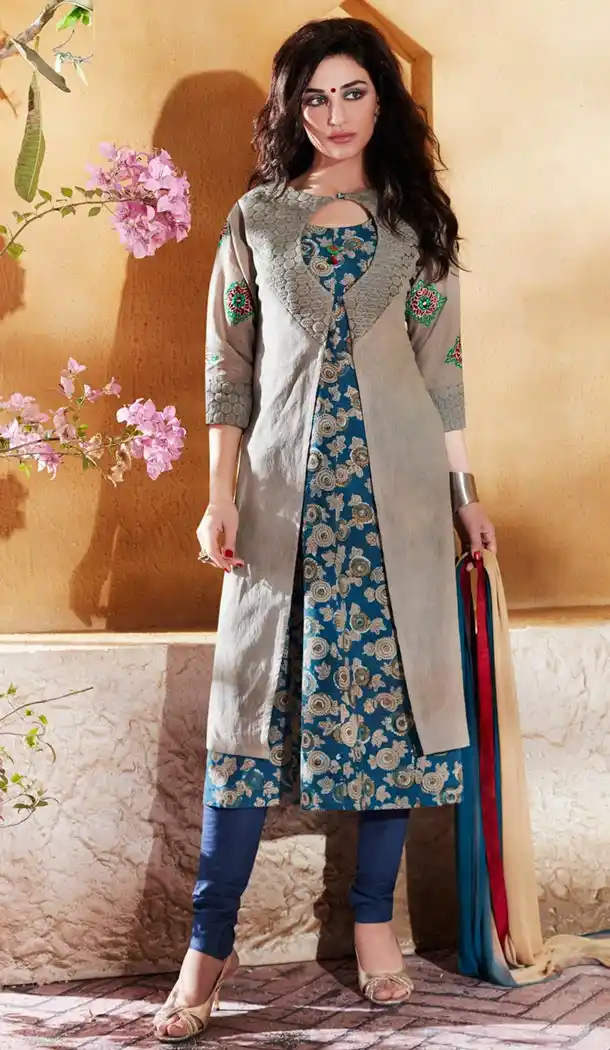 Ladies Readymade Ethinic Formal Churidar Suits in Cotton and Navy Blue with Dupatta | FH444170009