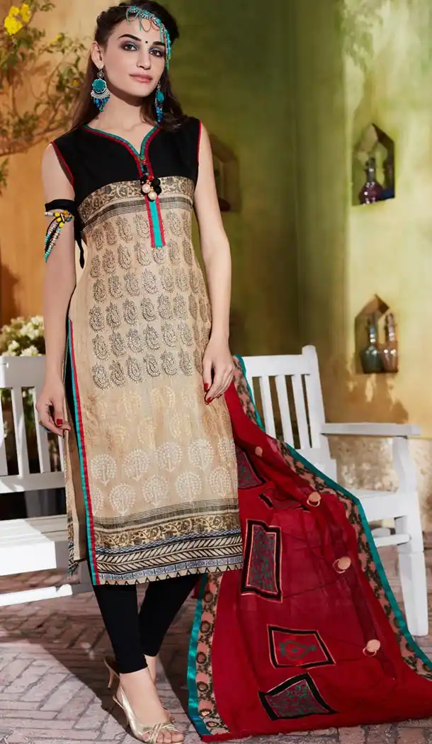 Ladies Readymade Ethinic Formal Churidar Suits in Banarasi Silk and Tan Brown with Dupatta | FH444170010