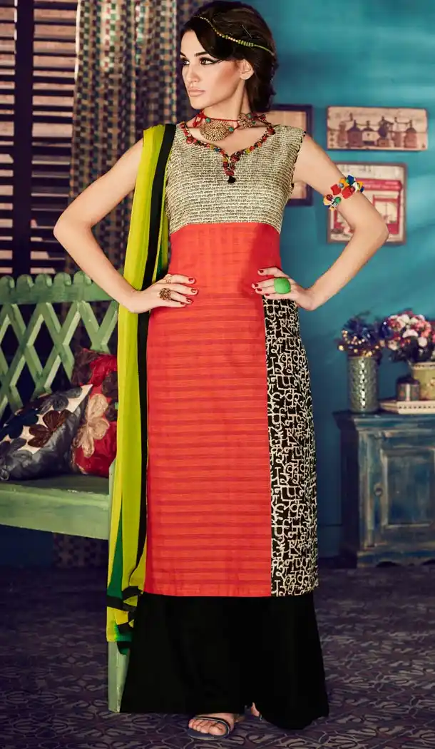 Ladies Readymade Ethinic Formal Churidar Suits in Cotton and Red with Dupatta | FH444270019