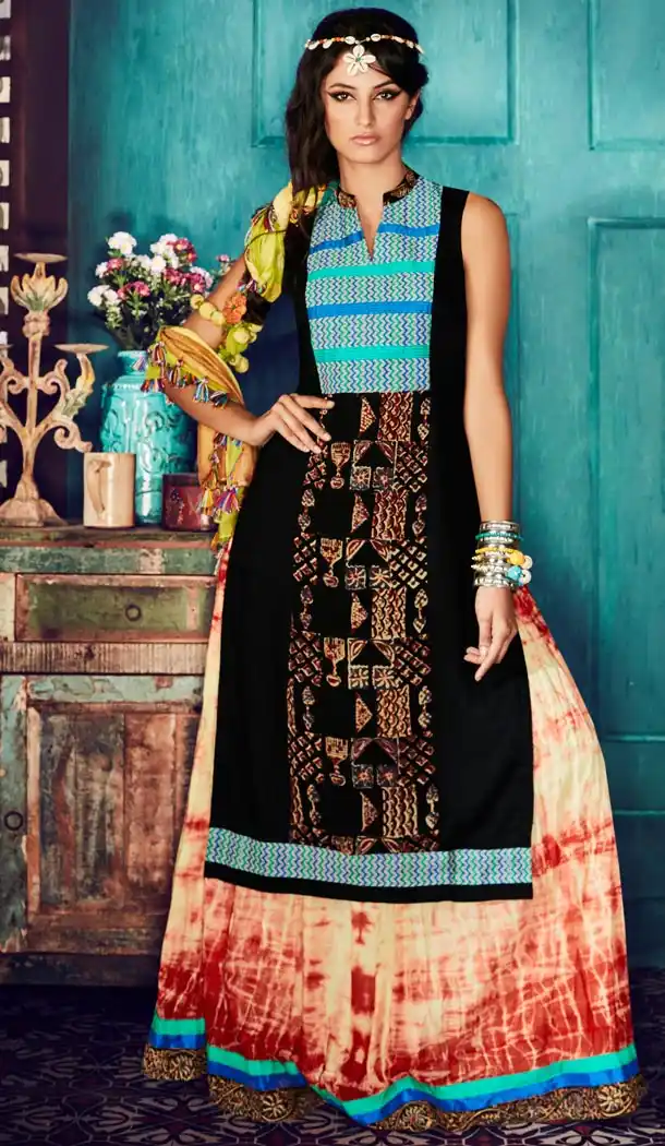 Ladies Readymade Ethinic Formal Churidar Suits in Cotton and Black with Dupatta | FH444270032