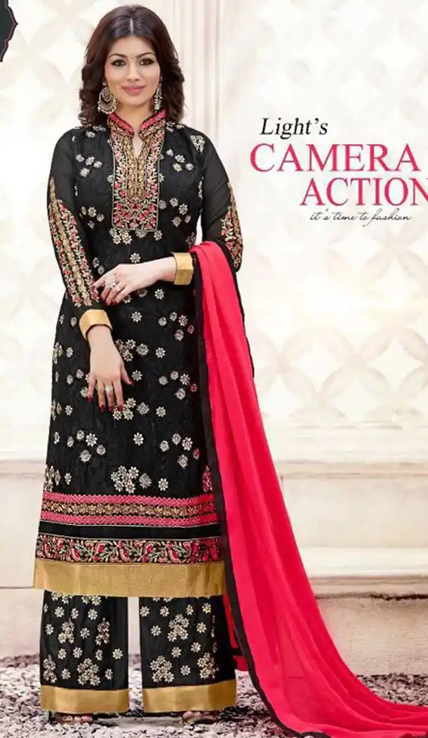 Actress Ayesha Takia Salwar Suit in Georgette and Black Color With Dupatta | FH444470038