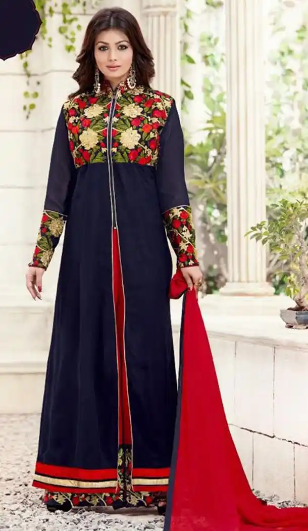 Actress Ayesha Takia Salwar Suit in Georgette and Navy Blue Color With Dupatta | FH444470042