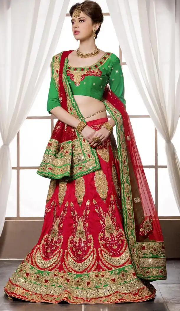 Stunning Bridal Wedding Designer Lehenga in Silk Febric and Red Color with Dupatta | FH444970102