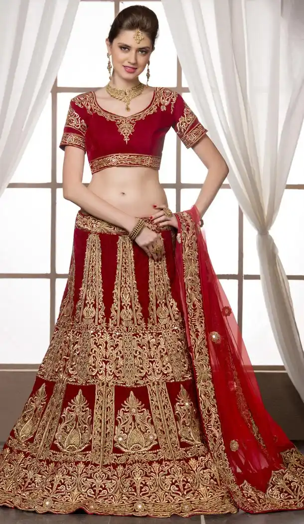 Stunning Bridal Wedding Designer Lehenga in Velvet Febric and Maroon Color with Dupatta | FH444970106