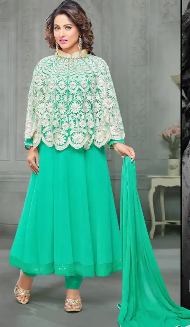Pakistani Casual Stitched Dresses in Georgette Fabric and Turquoise Color with Dupatta | FH445470175