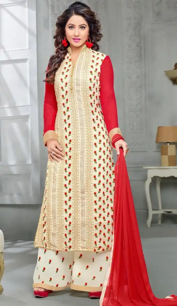 Pakistani Casual Stitched Dresses in Georgette Fabric and Off White Color with Dupatta | FH445470176