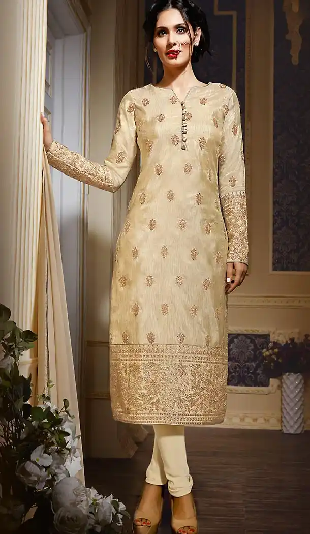 Pakistani Style Party Wear Stitched Dresses in Silk Fabric and Tan Brown Color with Dupatta | FH445570179