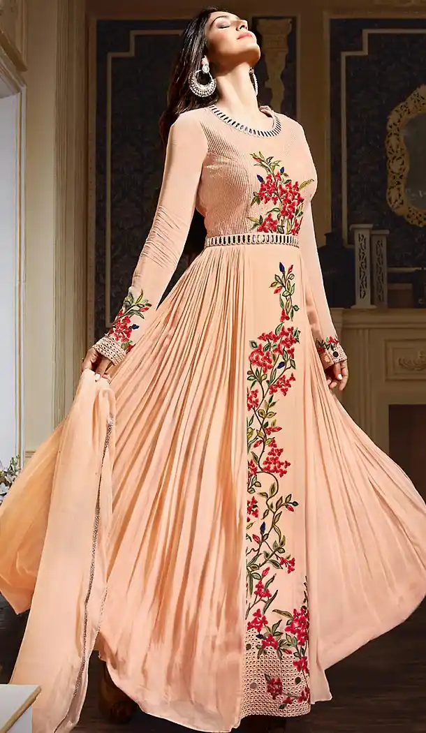 Pakistani Style Party Wear Stitched Dresses in Georgette Fabric and Tan Brown Color with Dupatta | FH445570183