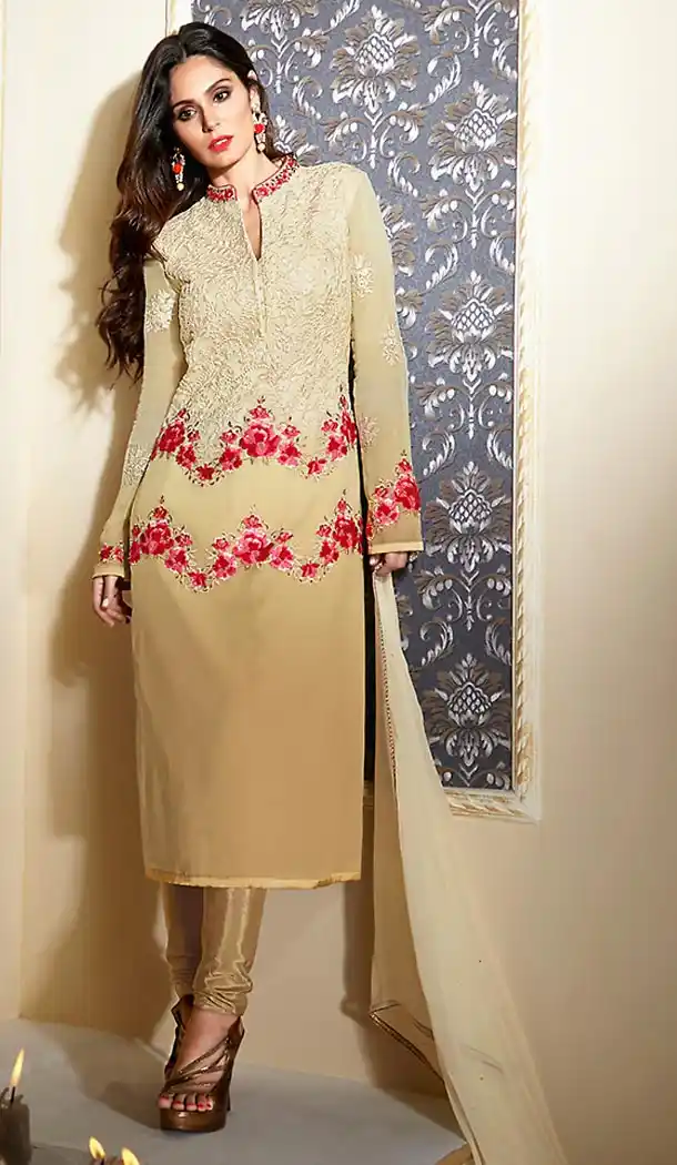 Pakistani Style Party Wear Stitched Dresses in Georgette Fabric and Tan Brown Color with Dupatta | FH445570185