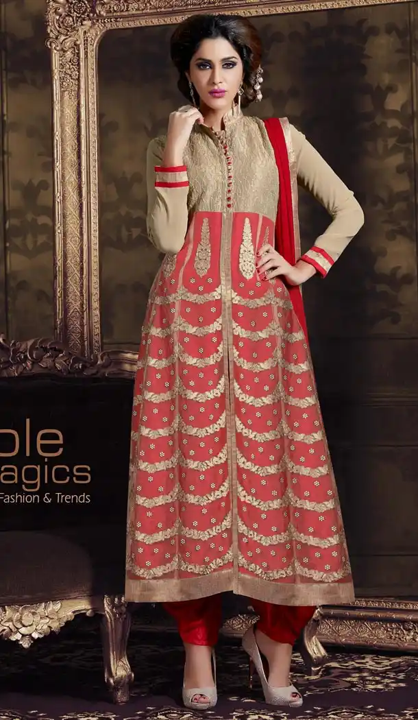 Pakistani Style Party Wear Stitched Dresses in Georgette Fabric and Tan Brown Color with Dupatta | FH445870209