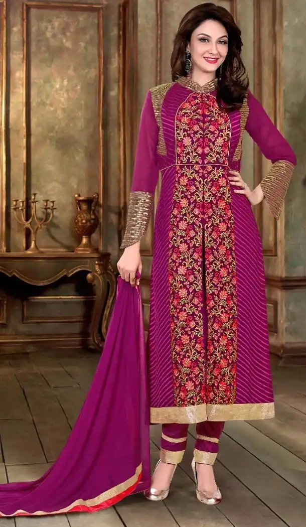 Georgette Fabric Magenta Color Achkan Style Stitched Salwar Suit with Dupatta | FH446670301