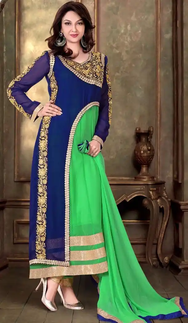 Georgette Fabric Royal Blue Color Achkan Style Stitched Salwar Suit with Dupatta | FH446670302