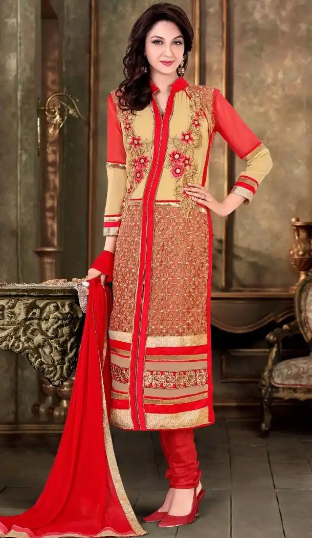 Georgette Fabric Tan Brown Color Straight Cut Style Stitched Salwar Suit with Dupatta | FH446670305