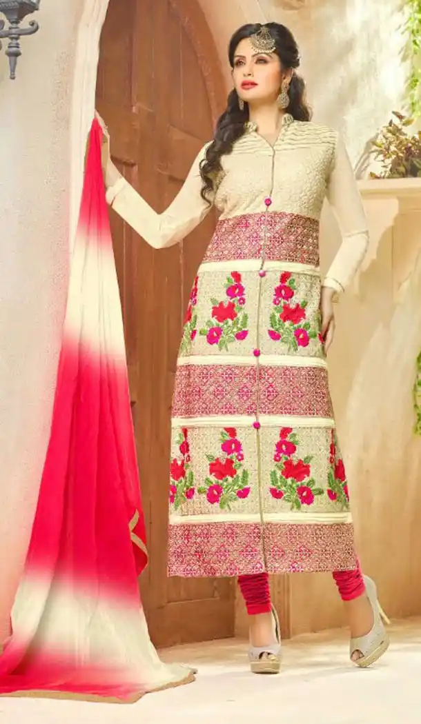 Georgette Fabric Off White Color Achkan Style Stitched Salwar Suit with Dupatta | FH446770311