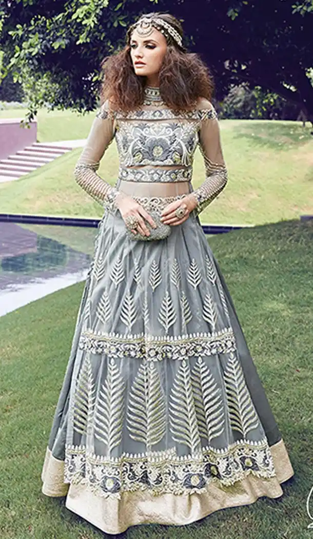 Slate Gray Color and Net Fabric Designer Stitched Suits‎ with Dupatta | FH447070332
