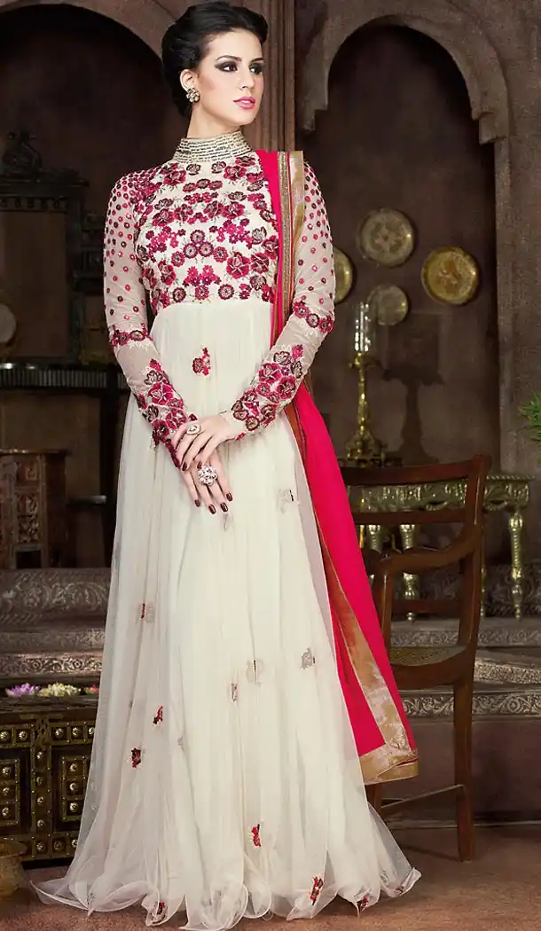 Snow Color Net Fabric Designer Stitched Gown Dress | FH447970434