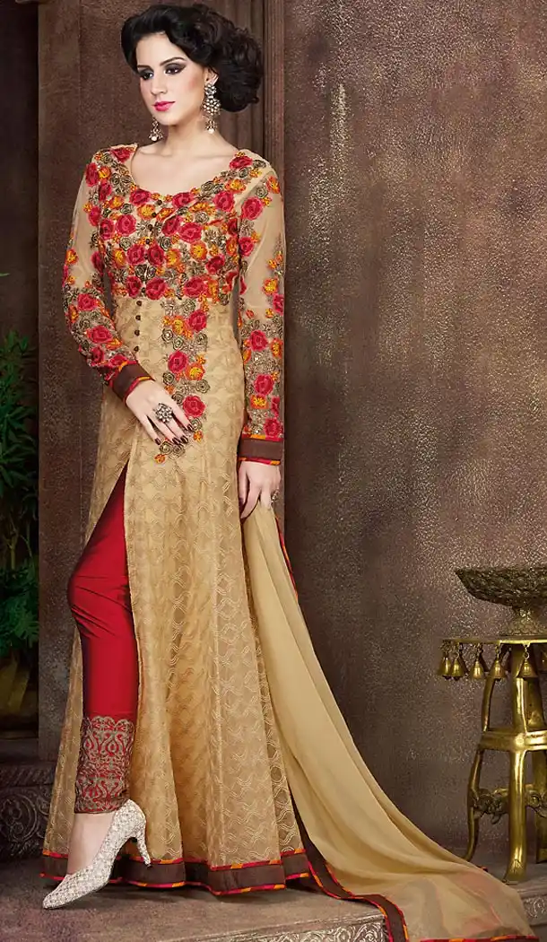 Tan Brown Color Net Fabric Designer Lehenga Kameez with Dupatta | FH447970441