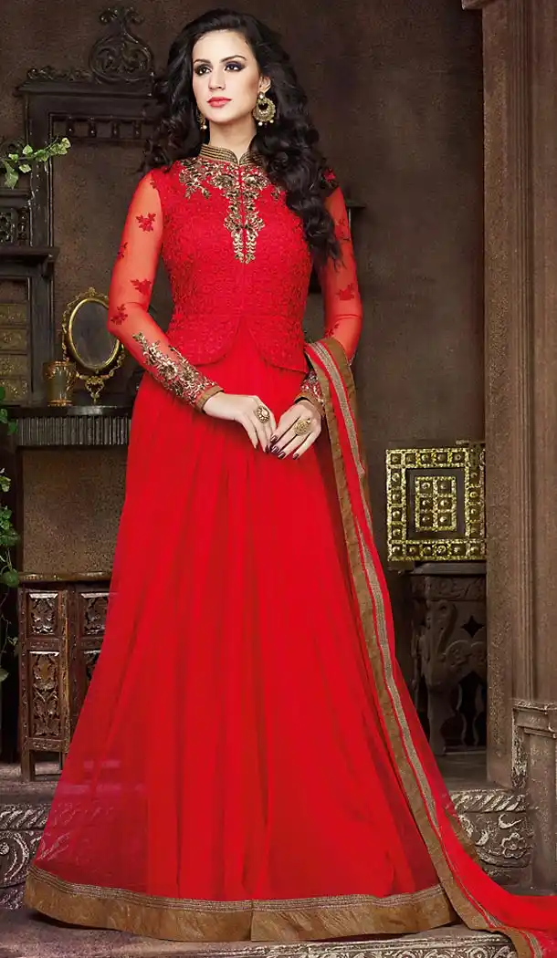 Red Color Net Fabric Designer Lehenga Kameez with Dupatta | FH447970442