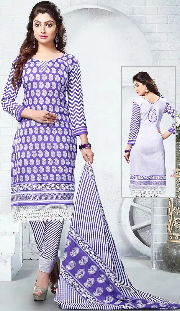 Purple Color Cotton Fabric Stitched Churidar Suit with Dupatta | FH448470486