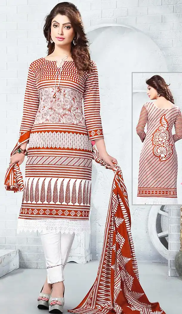 Straight cut White Color Cotton Fabric Stitched Churidar Suit with Dupatta | FH448470488