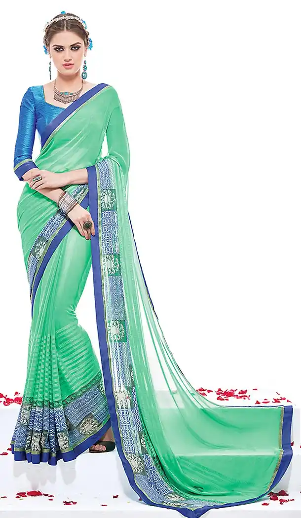 Aloe Vera Green Color Georgette Stylish Graphic Designer Satin Saree with Blouse | FH449370578