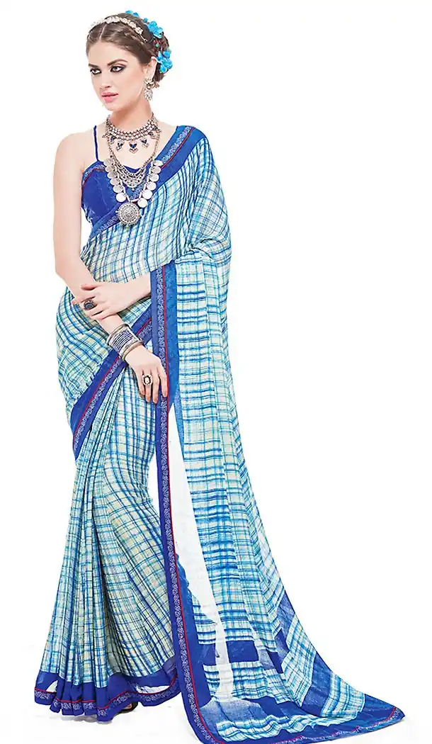 Cream Color Chiffon Stylish Graphic Designer Satin Saree with Blouse | FH449370580