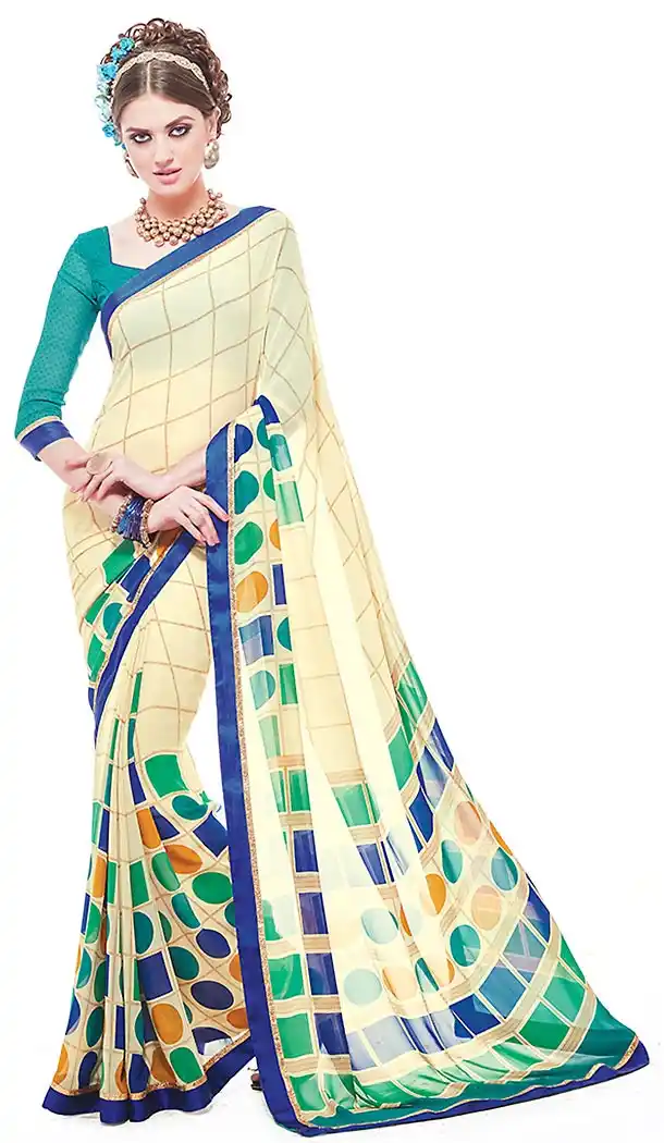 Dark Cream Color Georgette Stylish Graphic Designer Satin Saree with Blouse | FH449370581