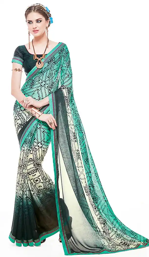 Turquoise Color Georgette Stylish Graphic Designer Satin Saree with Blouse | FH449370583