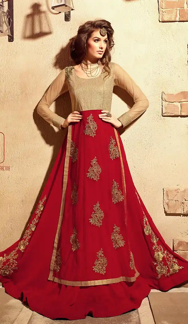 Red Color Georgette Fabric Designer Styles Stitched Dresses with Dupatta | FH449470589