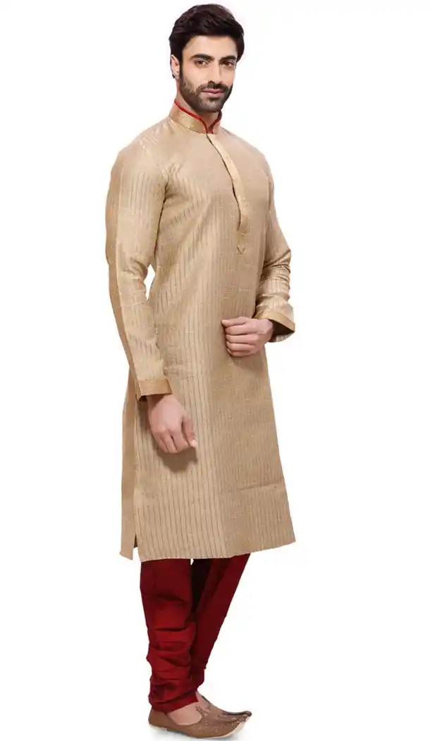 Tan Brown Color Jute Readymade Kurta Pajama | FH449770632