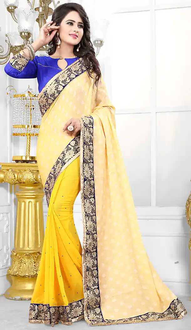Yellow Color Jacquard Embroidered Ethnic Wear Sarees with Blouse | FH450470686