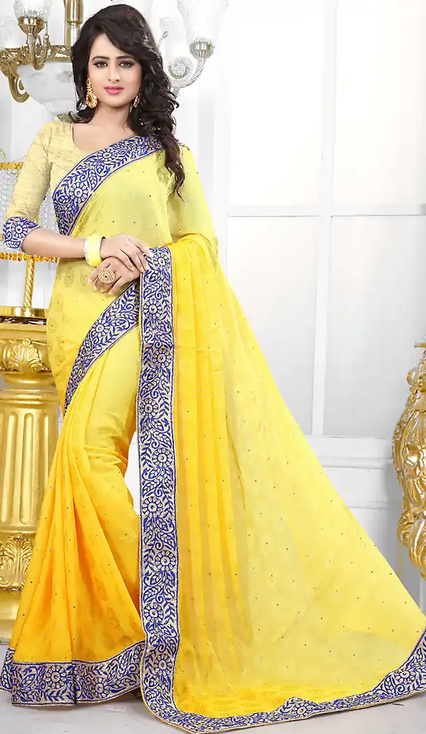 Yellow Color Jacquard Embroidered Ethnic Wear Sarees with Blouse | FH450470688
