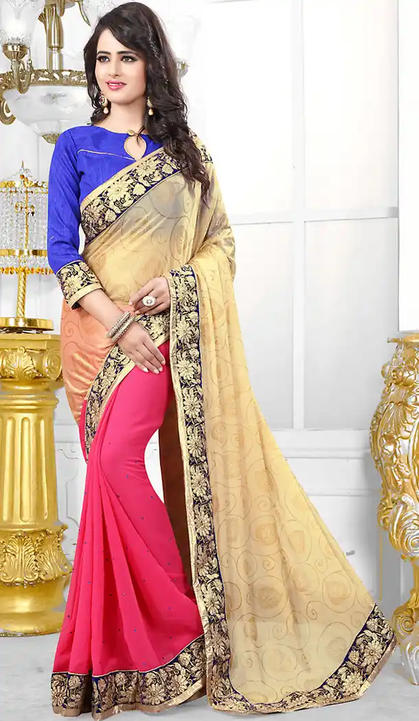 Pink Color Georgette Embroidered Ethnic Wear Sarees with Blouse | FH450470692
