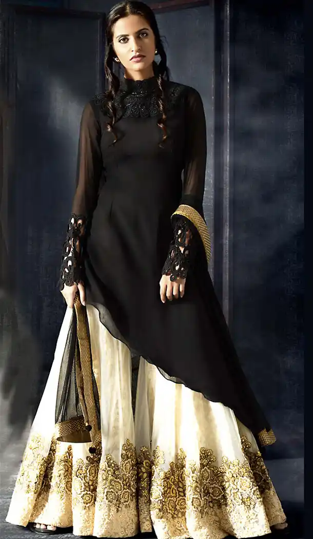Black Color Georgette Fabric A Line Style Palazzo Pants Stitched Suit with Dupatta | FH450670725