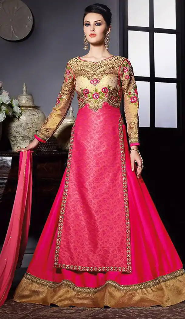 Deep Pink Color Fancy Fabric Designer Ethnic Readymade Gowns | FH450770712