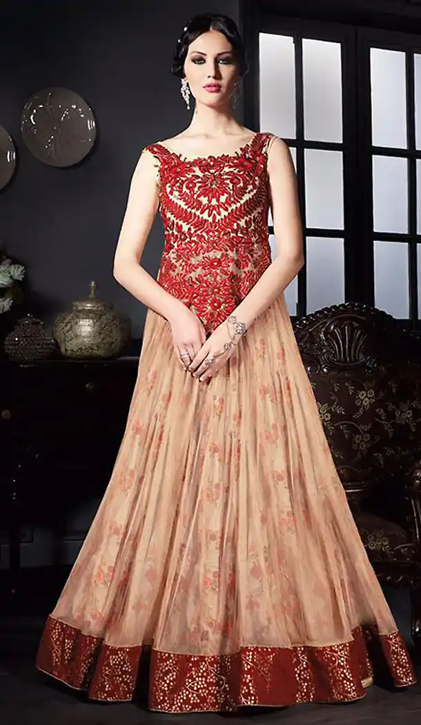 Cream Color Net Fabric Designer Ethnic Readymade Gowns | FH450770718