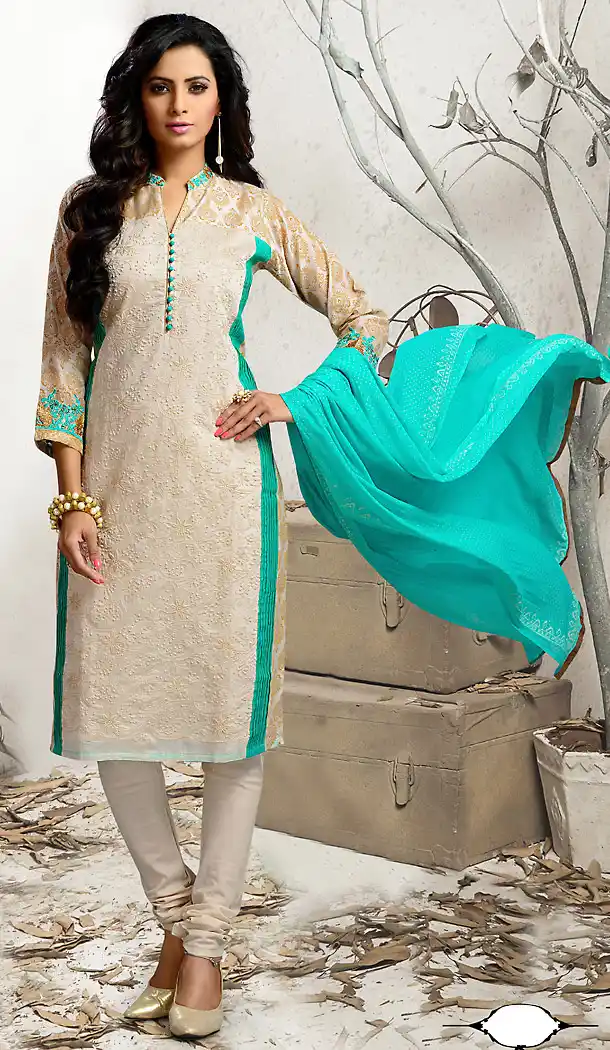Dove Color Chanderi Silk Designer Party Wear Ready Made Churidar Suits wits Dupatta | FH450870733