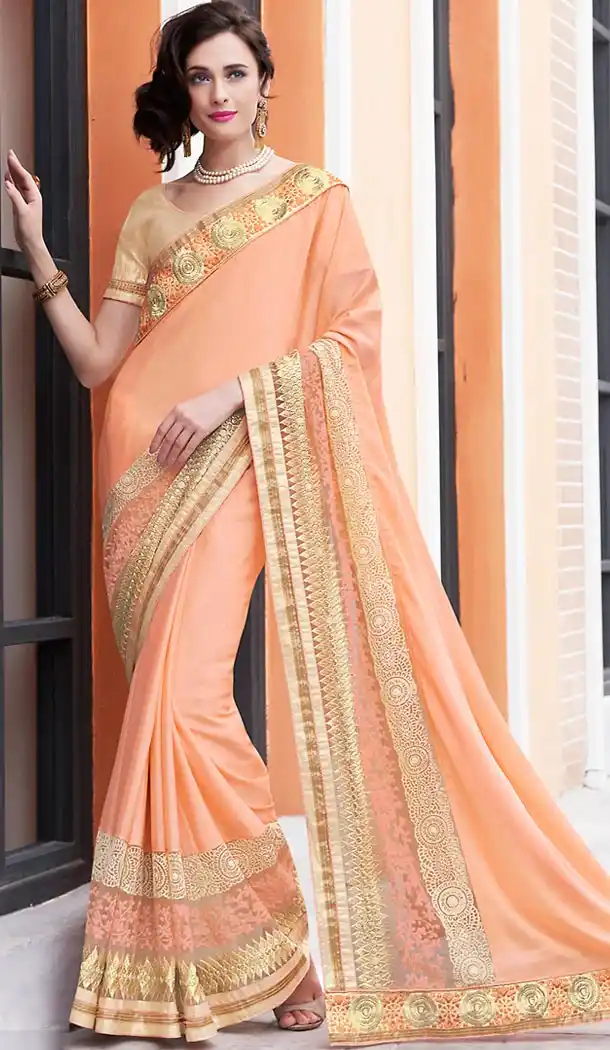 Mistyrose Color Satin Fancy Party wear Sarees with Stitched Blouse | FH452770962