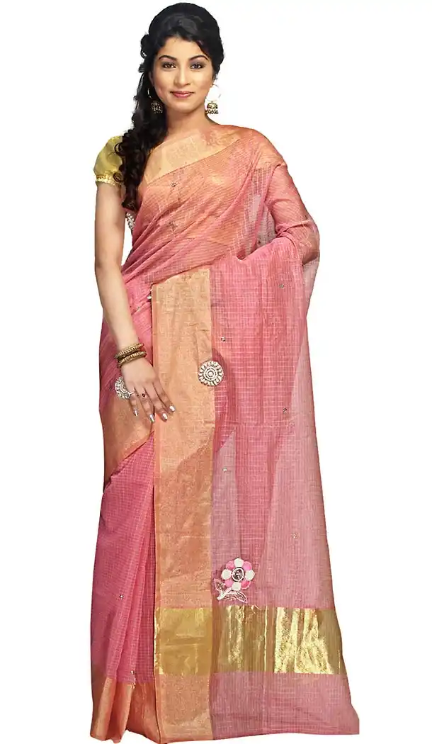 Salmon Color Super Net Fabric Embroidered Saris With Blouse | FH453371044