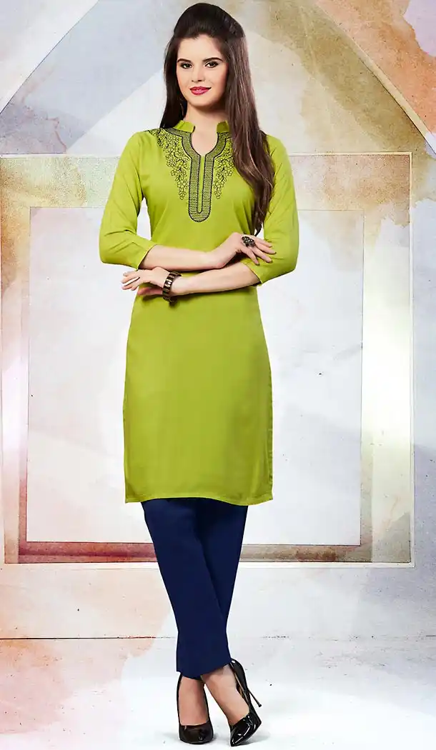 Mehendi Green Color Cotton Trendy Daily Wear Readymade Kurti | FH45407111