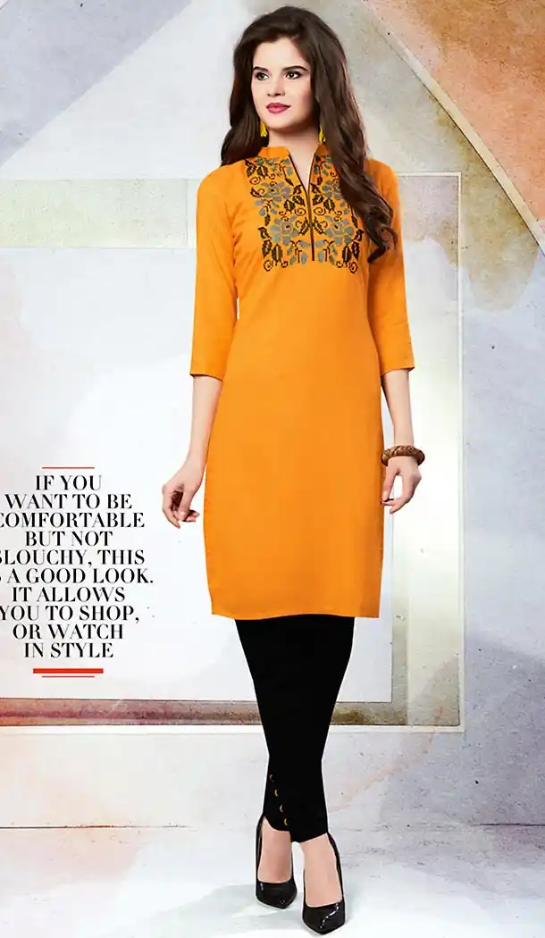 Orange Color Cotton Trendy Daily Wear Readymade Kurti | FH454071121