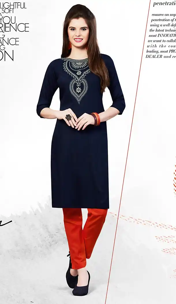 Navy Blue Color Cotton Trendy Daily Wear Readymade Kurti | FH454071122