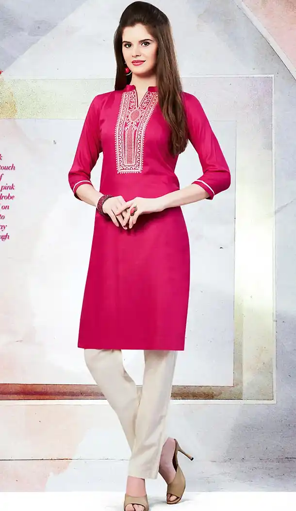 Magenta Color Cotton Trendy Daily Wear Readymade Kurti | FH454071123