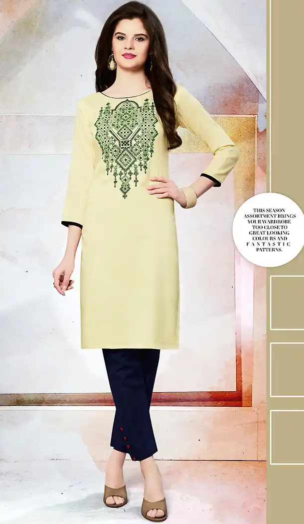 Yellow Color Cotton Trendy Daily Wear Readymade Kurti | FH454071126