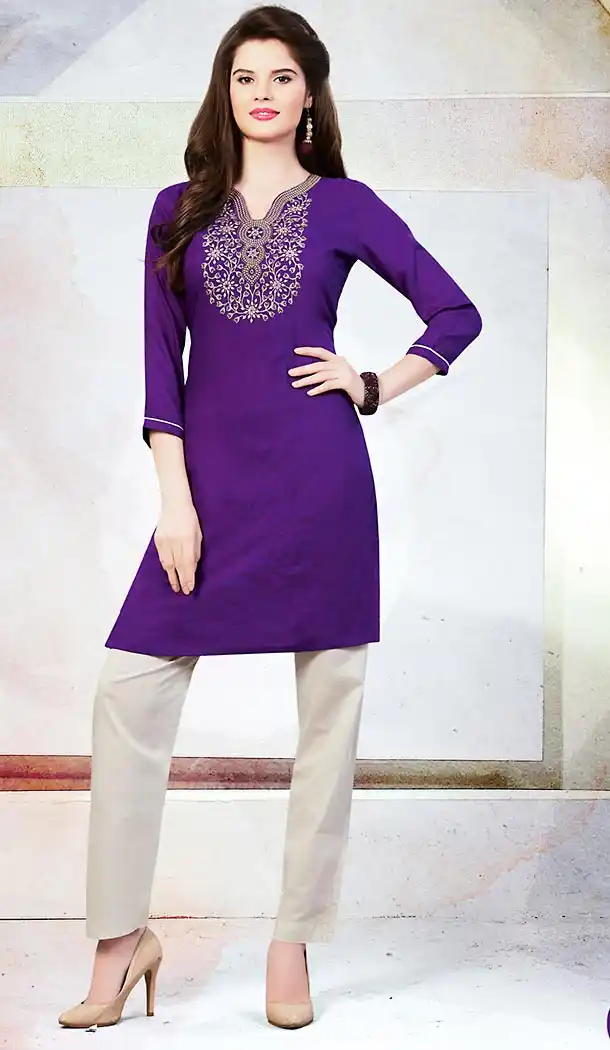 Purple Color Cotton Trendy Daily Wear Readymade Kurti | FH454071129